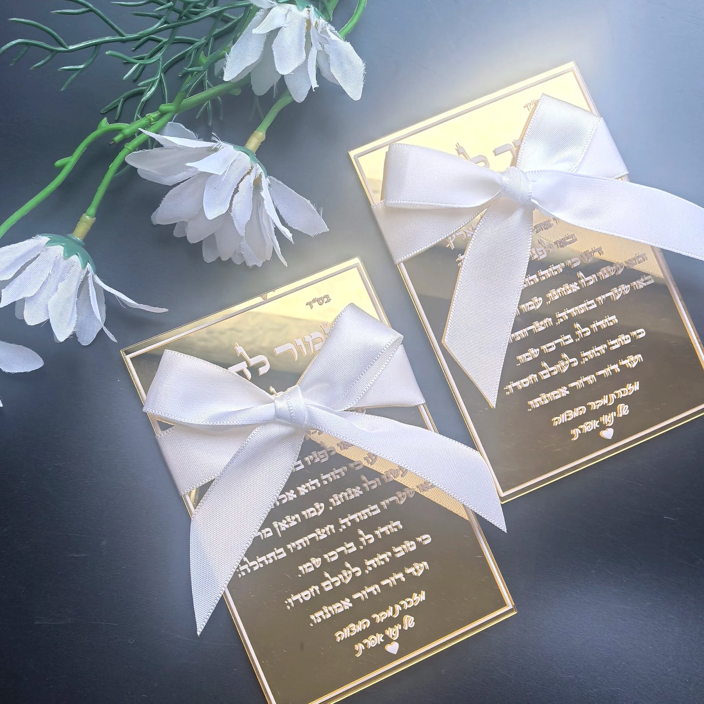 Hot Mirror Gold Custom Wedding Invitation Card,Acrylic Hebrew,Prayer Blessings,Candle Design Bar Mitzvah Wood,Souvenir,Tied Bow