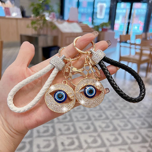 Creative Demon Eye Car Keychain Personalized Blue Eye Bag Pendant Handmade Braided Rope Key Ring Accessories