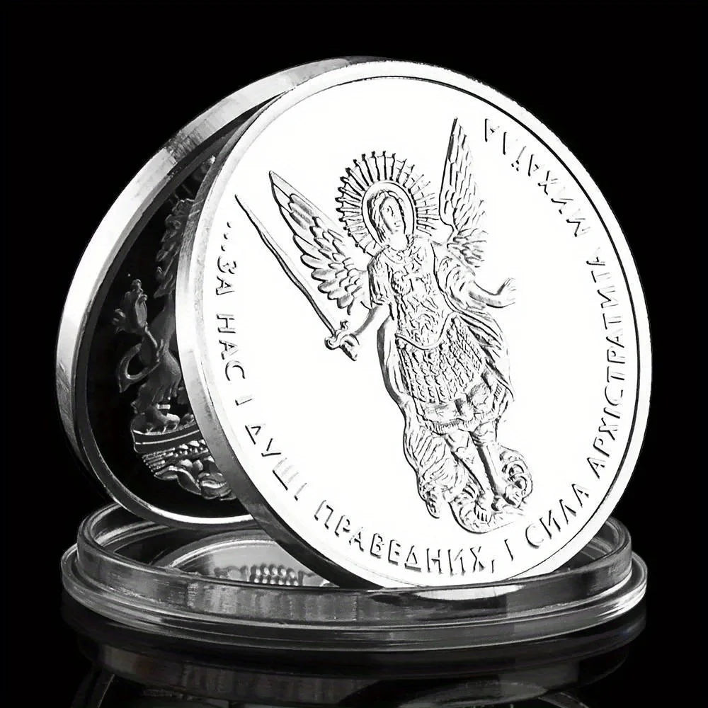 The Heart of The Righteous The Power of The Archangel Michael Is with Us Souvenir Coin Silvery Plated Commemorative Coin