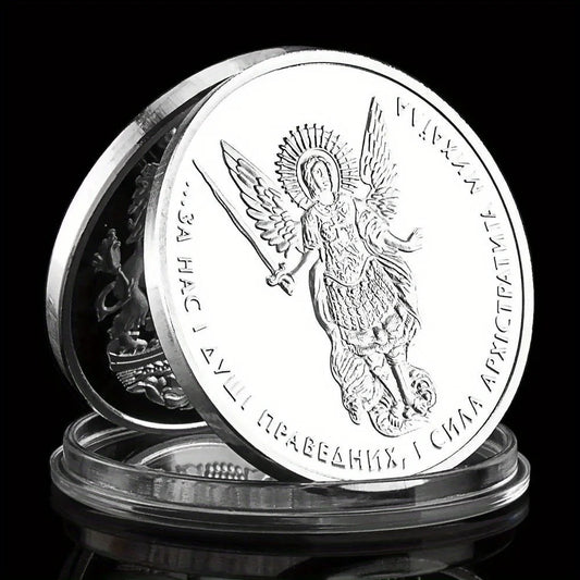 The Heart of The Righteous The Power of The Archangel Michael Is with Us Souvenir Coin Silvery Plated Commemorative Coin