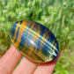 Natural Crystal Palm Tiger Eye Ellipse Stone Deep Blue & Golden Stripes Compress Massage Palm Reiki Healing worry Fingertip Toy