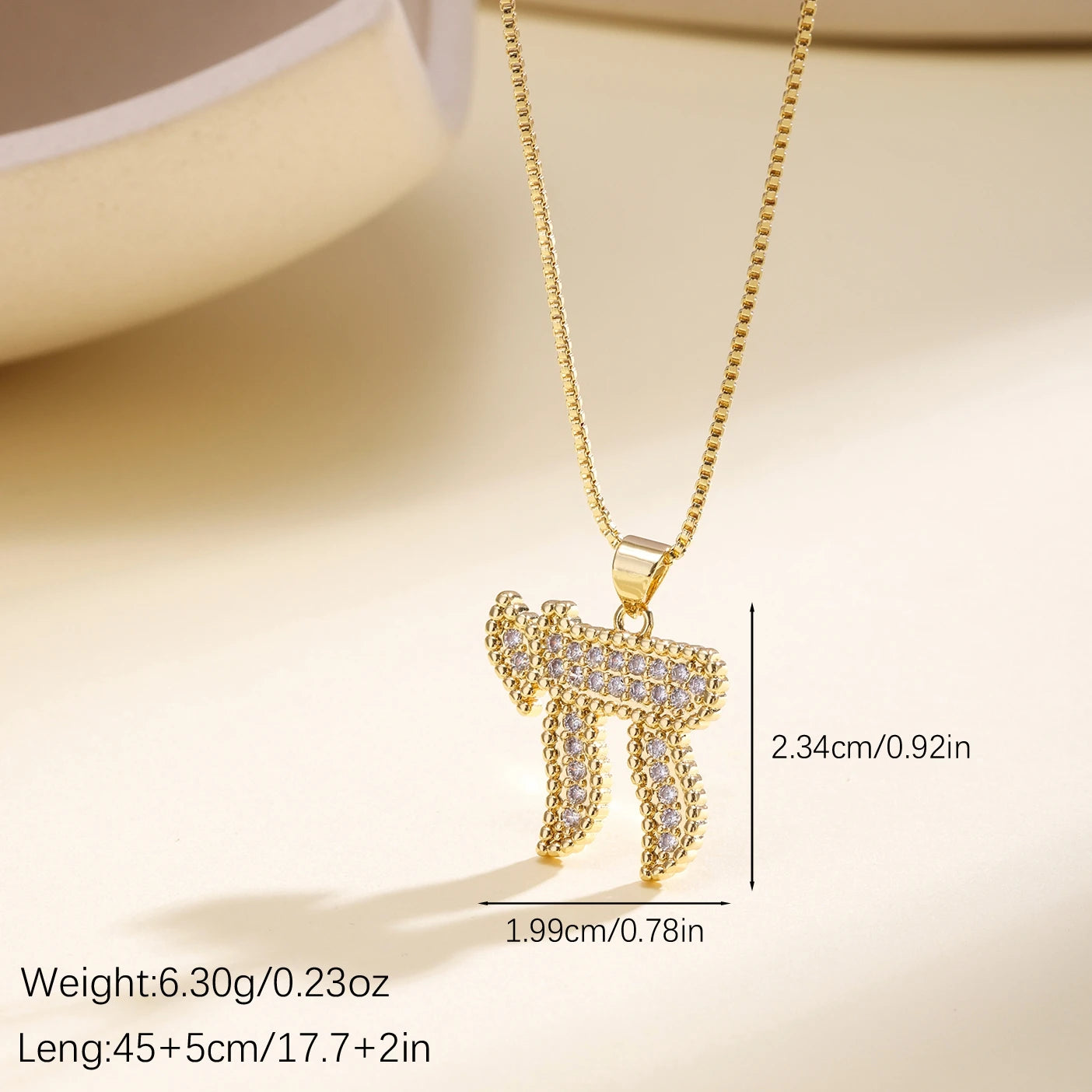Nidin New Trendy Jewish Hebrew Letter Chain Pendant Necklace For Women Copper Cubic Zirconia Religious Style Link Jewelry Gift
