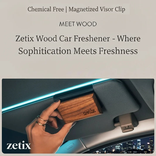 zetix Magnetic Wood Car Air Freshener for Visor, Amber Scent Refillable Odor Neutralizer, Eco-Friendly Essential Oil Blend