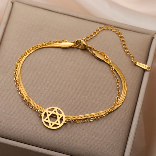 Dawapara Star of David Bracelet Jewish Prayer Judaica Hexagram Charm Protection Amulet Couple Gift Stainless Steel Jewelry