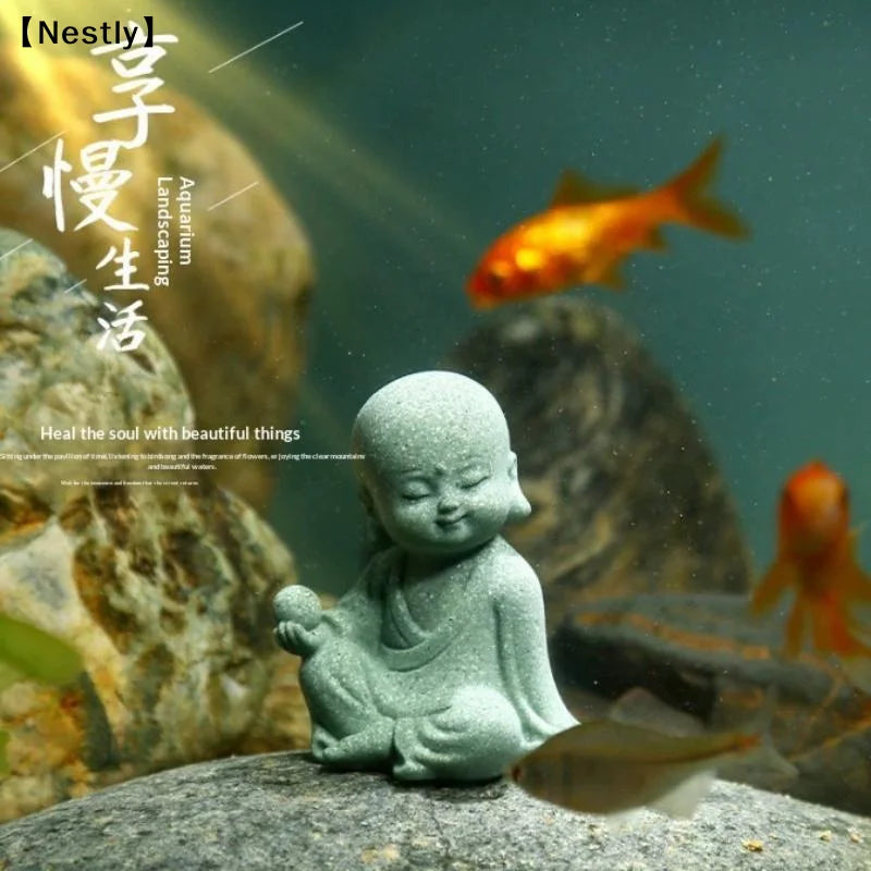 Chinese Style Buddha Statue Cute Little Monk Figurines Fish Tank Moss Landscaping Zen Oriental Aesthetic Garden Decoration〔Nest〕