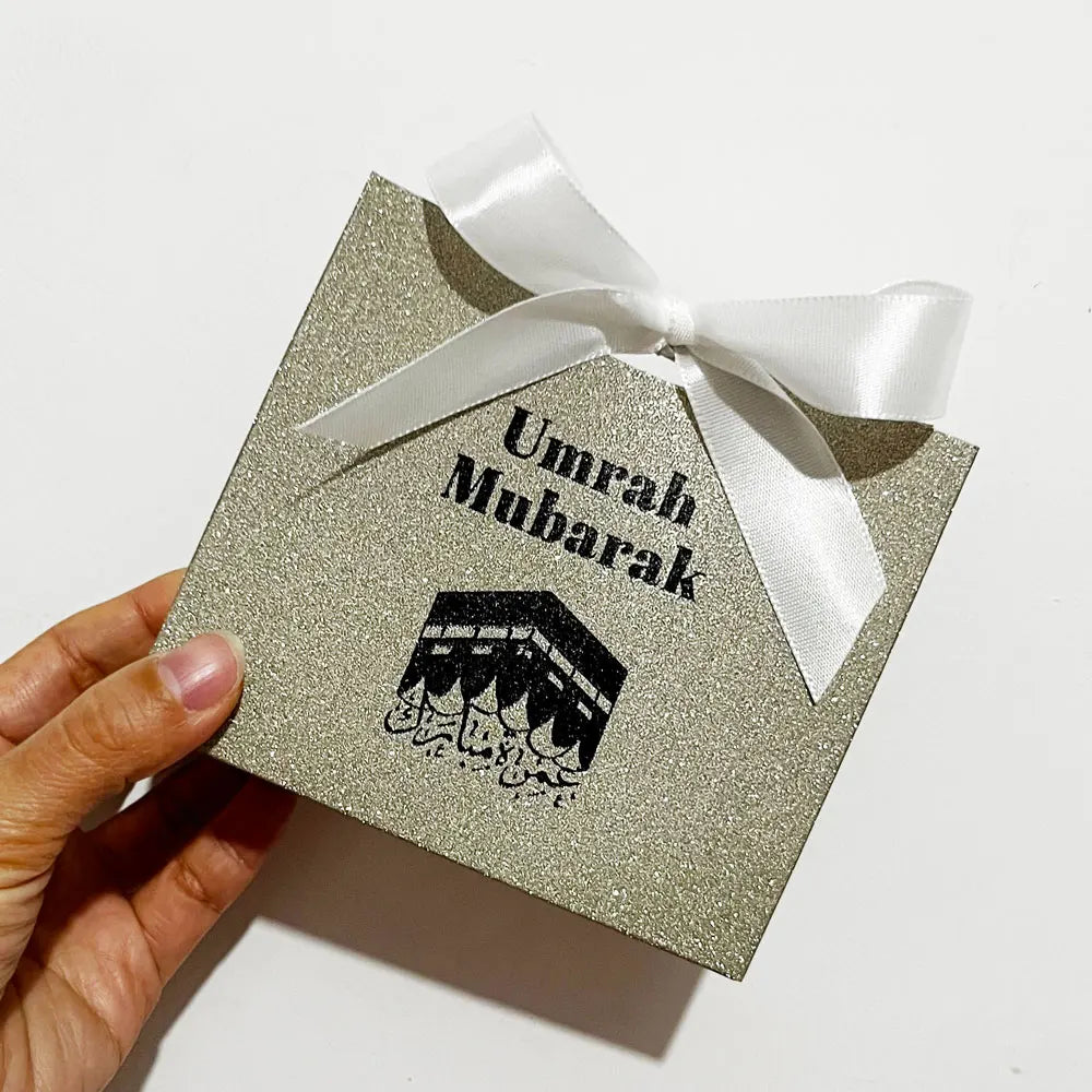 Elegant Shiny Umrah Mubarak Gift Box for Muslim Islamic Ramadan Kareem Iftar Eid al-Fitr Hajj Congratulation Keepsake Decoration