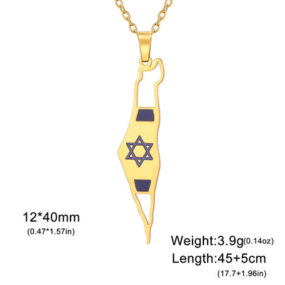 EUEAVAN Israel Palestine Map Necklaces for Women Men Stainless Steel Hebrew Star of David Pendant Jewish Jewelry Gifts Wholesale