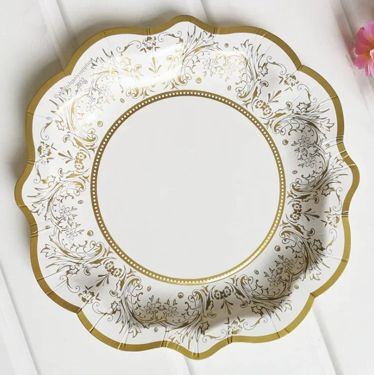 8pcs Chinese Blue White Porcelain Plate Party Decoration Plate Retro Wave Edge Plate Holiday Cake Plate Disposable Paper Plate