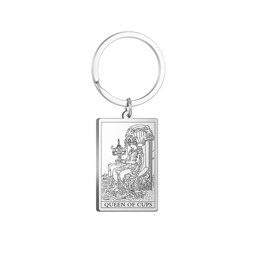 Dawapara Tarot Cards Keychains Stainless Steel Vintage Amulet Good Luck The Major Arcana Keyring Wiccan Jewelry