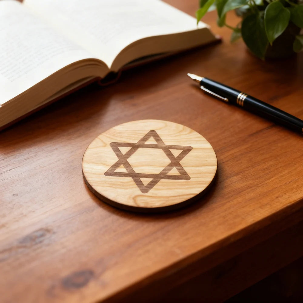 1Pcs Star of David Wood Coaster Hebrew Religious Hot Plate Hanukkah Decoration Jewish Holiday Home Desktop Accessories Judaica