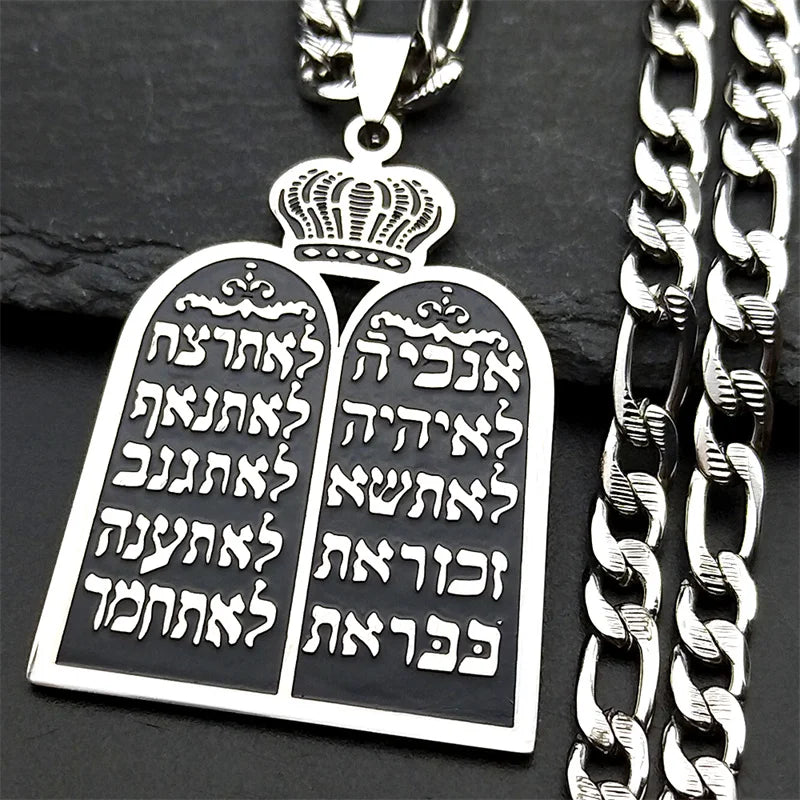 Jewish Torah Scroll Ten Commandments Necklaces Men Women Judaism Stainless Steel Gold Color Hebrew Prayer Shema Israel Jewelry