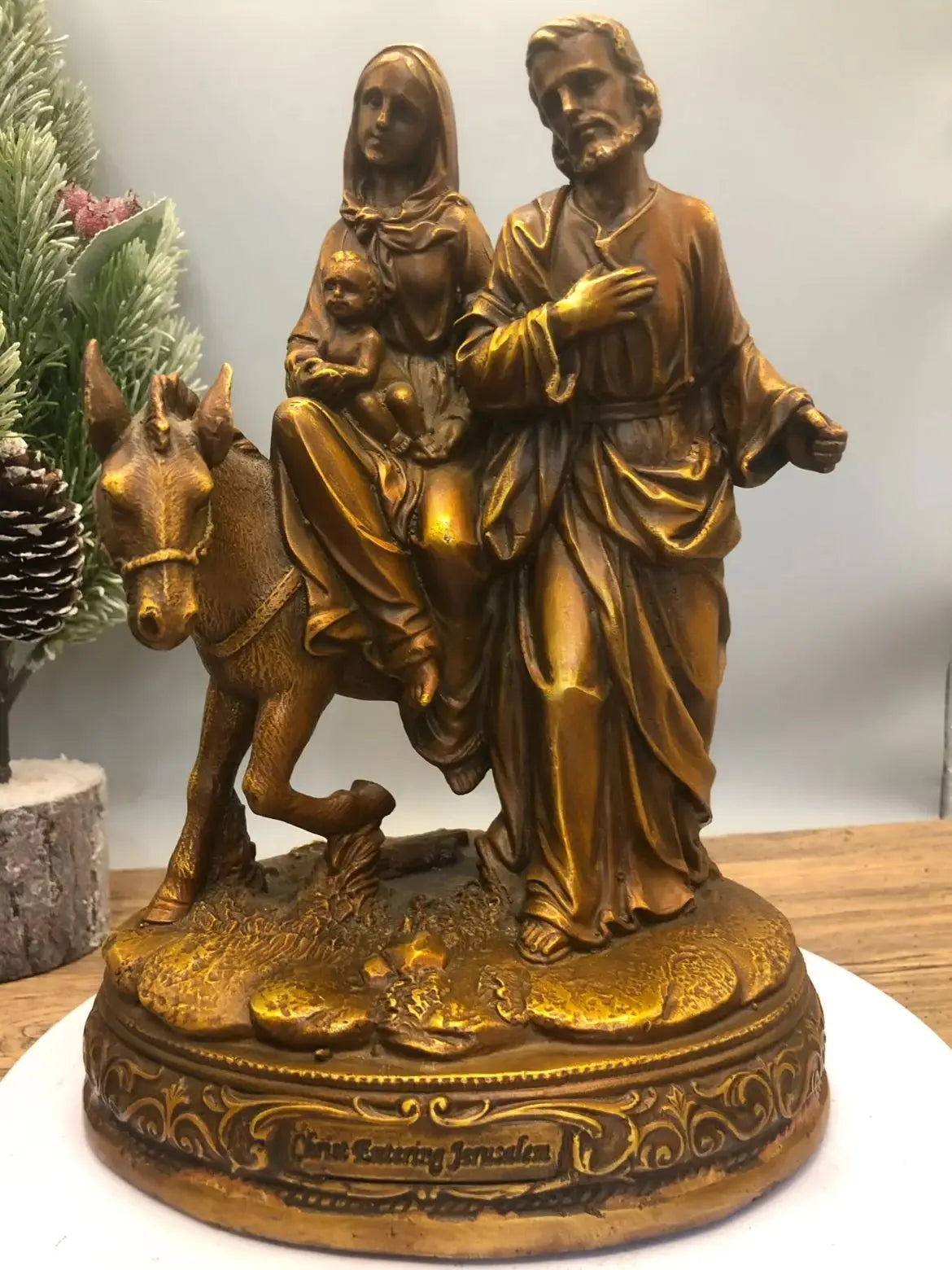 old Christianity collection Catholicism Christian bronze sculpture statue religious Madonna Mary Jesus Faith copper Holy family