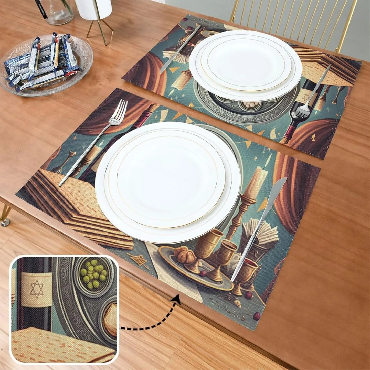 Happy Passover Placemats Holiday Party Decor Jewish Pesach Seder Plate Matzo Dining Table Mats Place Mat Passover Decorations