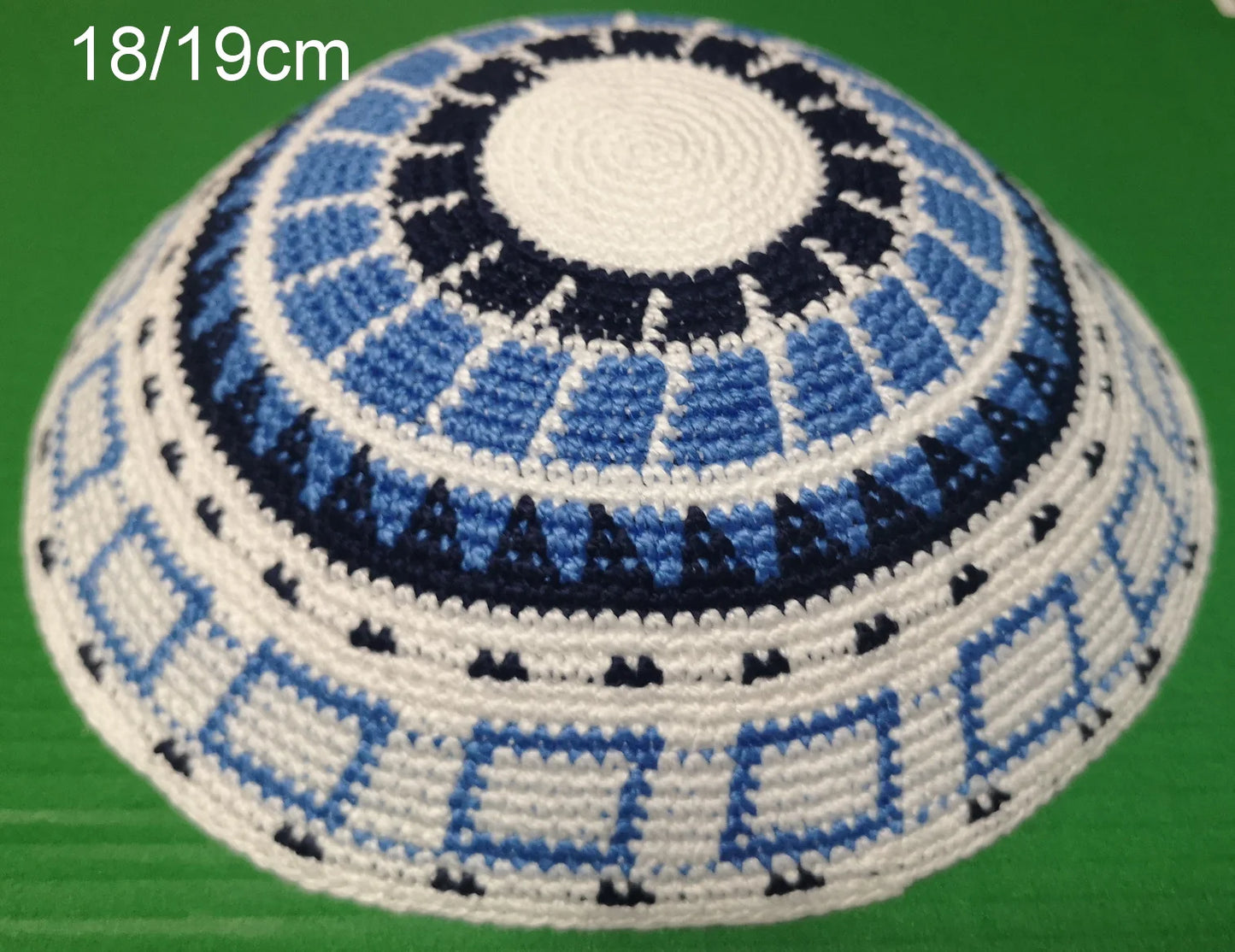 HIGH QUALITY HANDMADE KNITTED YARMULKE KIPPAH WHITE TOP PRICE PER PIECE