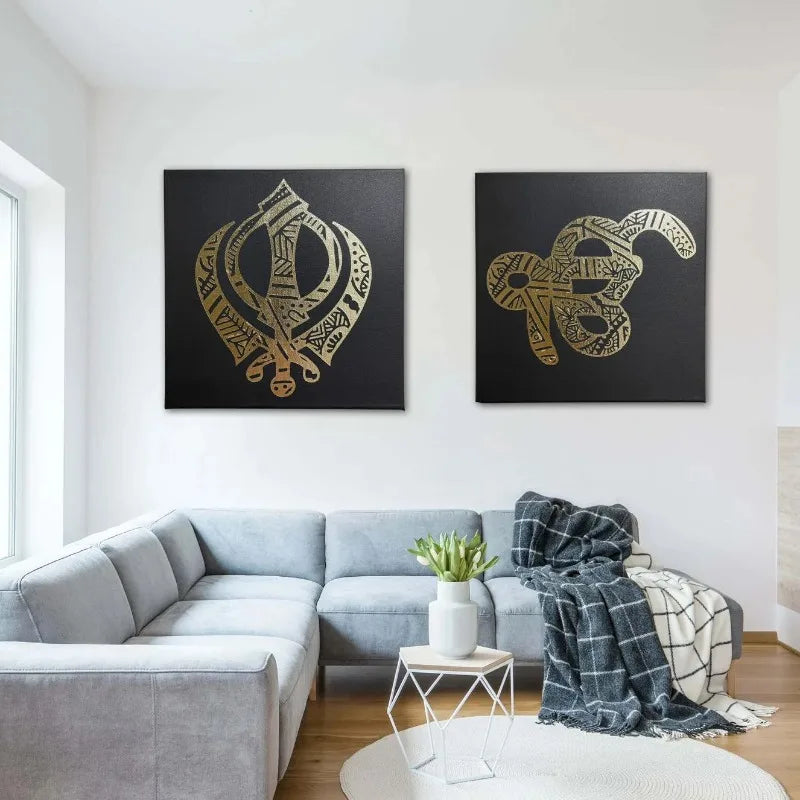 Handmade Sikh Khanda and Ek Onkar Mandala Metal Wall Art Set of Two Spiritual Home Decor for Gurudwara Yoga Studios Sikhism Gift