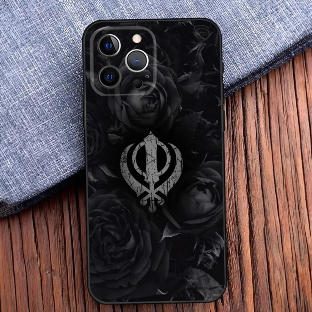Sikh Khanda Sikhism Phone Case For iPhone 16,15,14,13,12,11,Pro,X,XS,Max,XR,Plus,Mini Soft Black Cover
