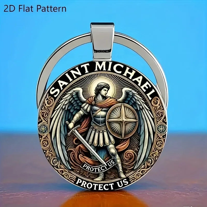Saint Michael Archangel Defeating Evil templar Keychain Fashionable Cross Keyring Religious Symbolic Accessory Perfect Gift