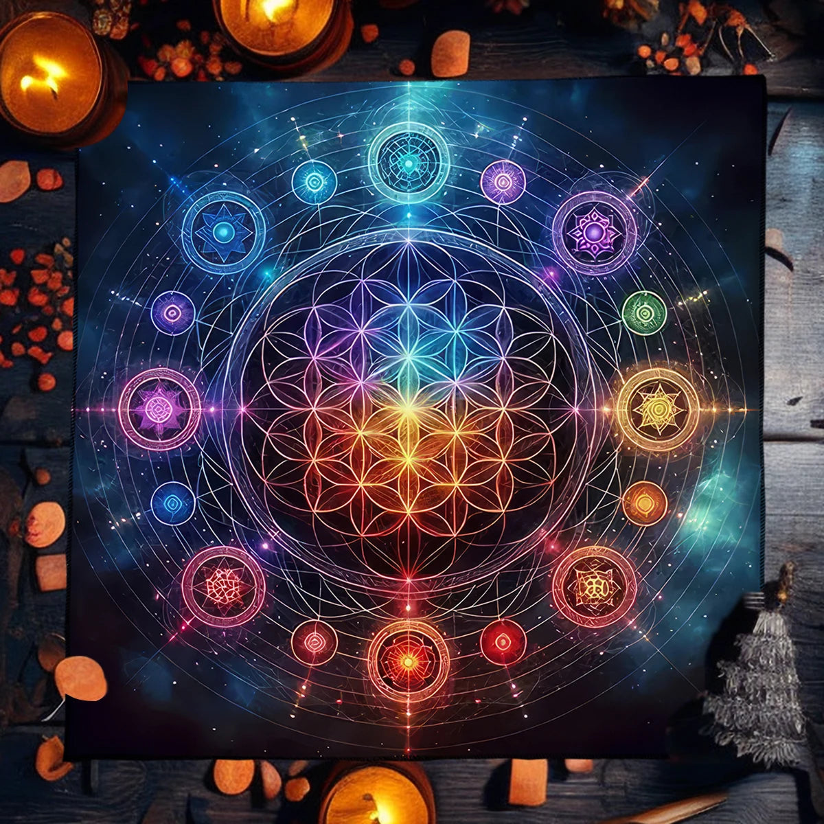Tarot Tablecloth Mandala Flower Of Life Altar Cloth For Divination Meditation Circle Galaxy Tarot Mat Spiritual Oracle Card Pad