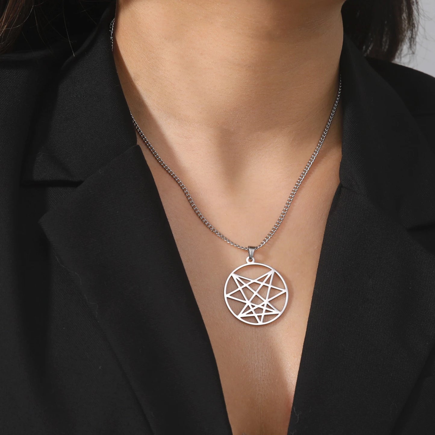 EUEAVAN 1pc Order of Nine Angles Symbol Pendant Amulet Stainless Steel Round Pendants Sacred Geometric Charms Jewelry Making