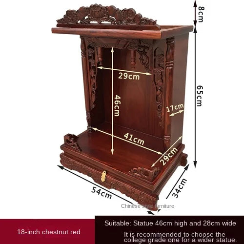 Standing Cabinet with Buddhist Nativity, Solid Wood, God of Wealth