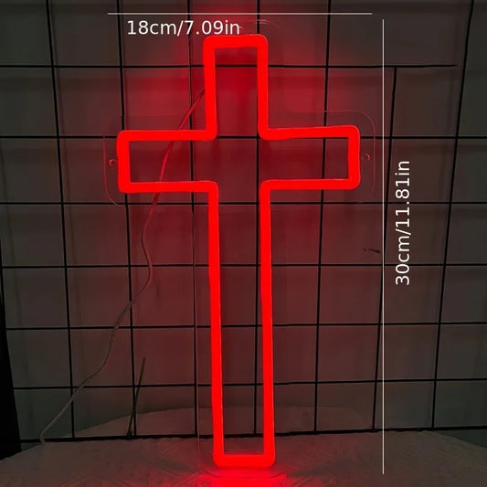 Jesus Cross Neon Sign,Led Cross Decor Art Lamp for Wall Decor, Bedroom, Christian Decor, Religious Room,Christening Day Decor