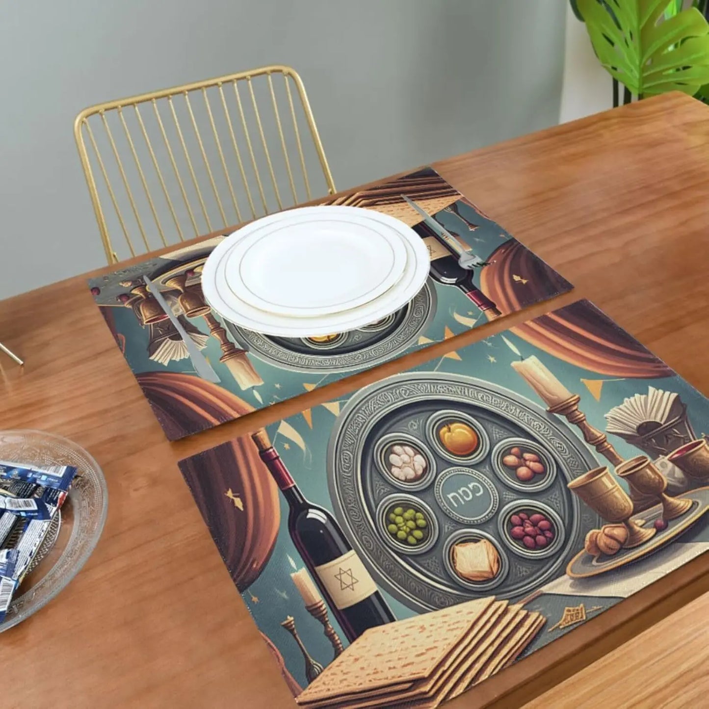 Happy Passover Placemats Holiday Party Decor Jewish Pesach Seder Plate Matzo Dining Table Mats Place Mat Passover Decorations