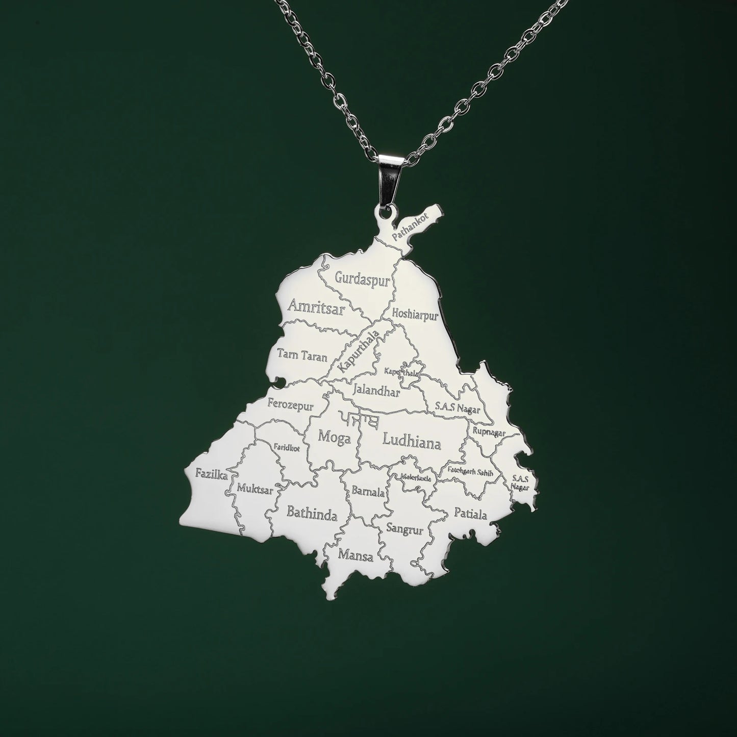 Punjab Map Pendant Stainless Steel Necklace for Men And Women Fashion National Map Travel Souvenir Gift Jewelry Gift