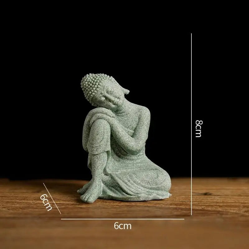 1Pcs Mini Buddhism Figurine Desk Decor Zen Statue Green Sandstone Thailand Ornament Buddha Garden Statue Fish Tank Decor〔Nest〕