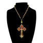 HTISOK Orthodox Crucifix Gold Cross Necklace Wooden Rosary Beaded Chain Religious Jesus Prayer Jewelry