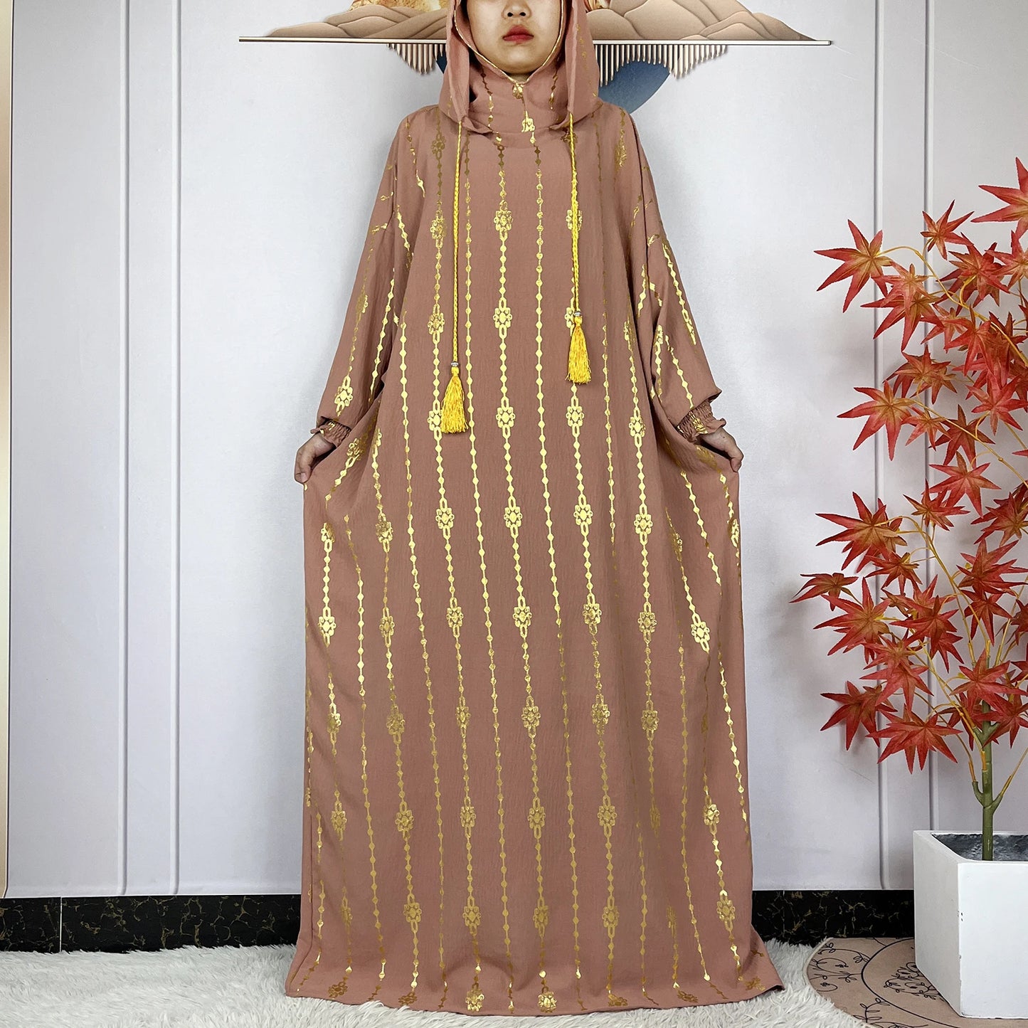 2024 New Muslim Long Sleeve Abaya Women Ramadan Prayer Clothes Turkey Middle East Femme Robe Loose African Dress Two-Hat Abaya
