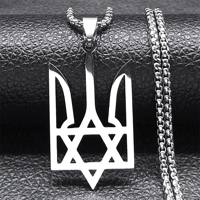 Ukraine National Emblem Pendant Necklace for Women Men Stainless Steel Jewish Star of David Hexagram Ukrainian Jewlery 3211NS02