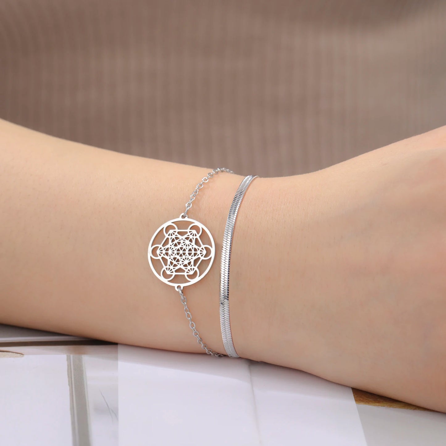 Skyrim Archangel Seal Metatron Pendant Bracelet Stainless Steel Male Female Buddhist Hindu Talisman Sacred Geometry Jewelry Gift