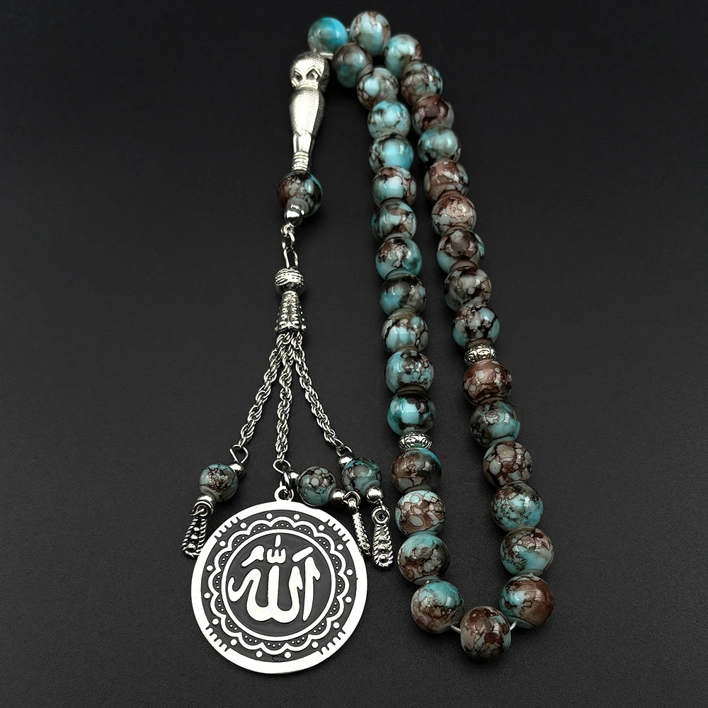 Muslim Worship Prayer Hand Chain For Men Islam 33Pcs Prayer Rosary Allah Quran Nature Stone Tassel Faith Bracelet Jewelry