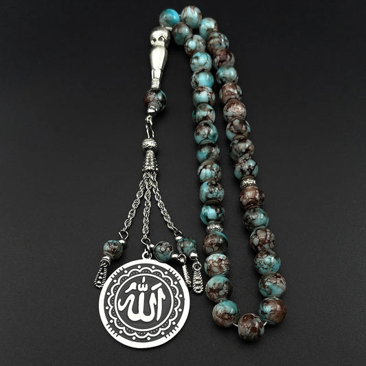 Muslim Worship Prayer Hand Chain For Men Islam 33Pcs Prayer Rosary Allah Quran Nature Stone Tassel Faith Bracelet Jewelry