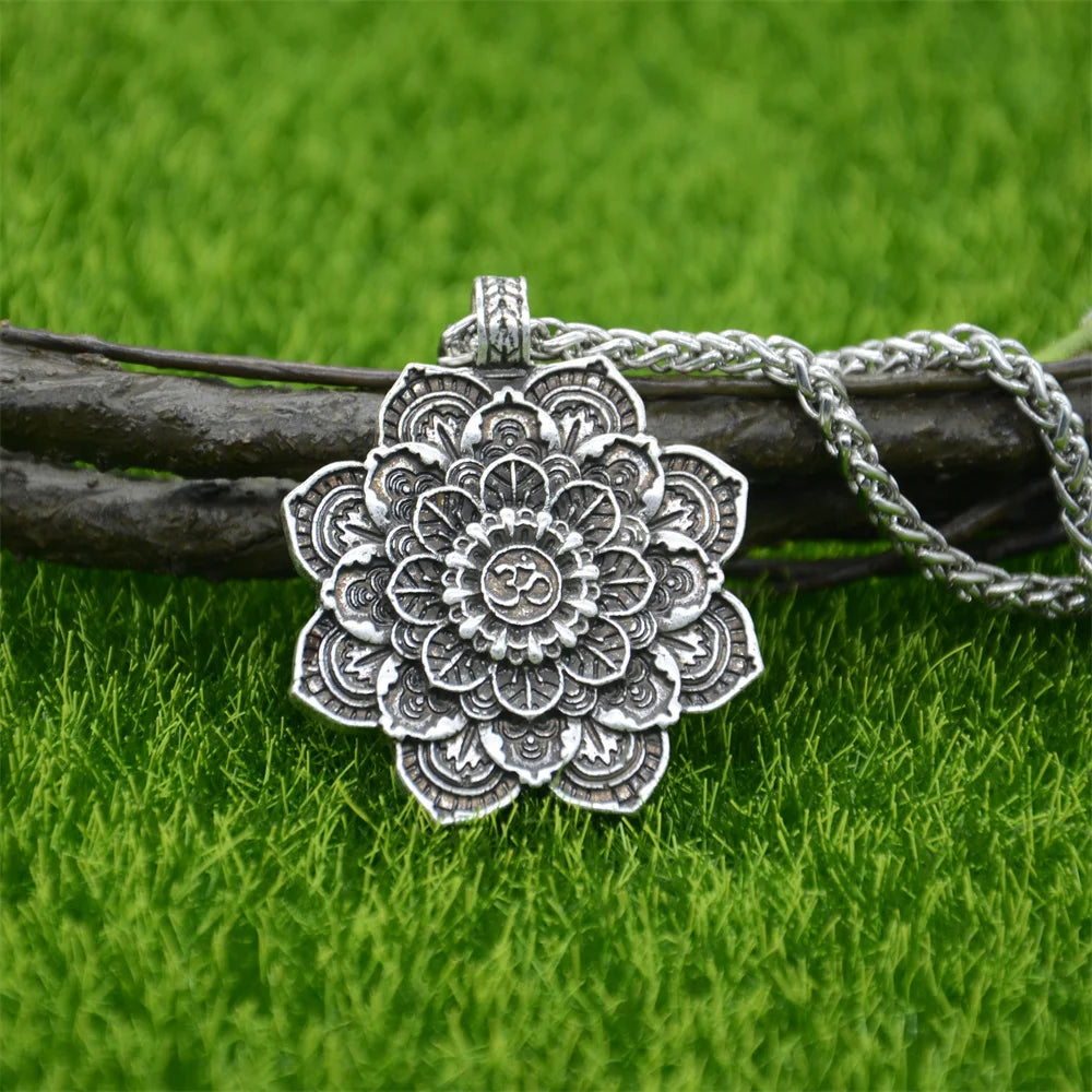 Om Yoga Lotus Flower Pendant Necklace Religious Buddha Mandala Meditation Spiritual Indian Jewelry