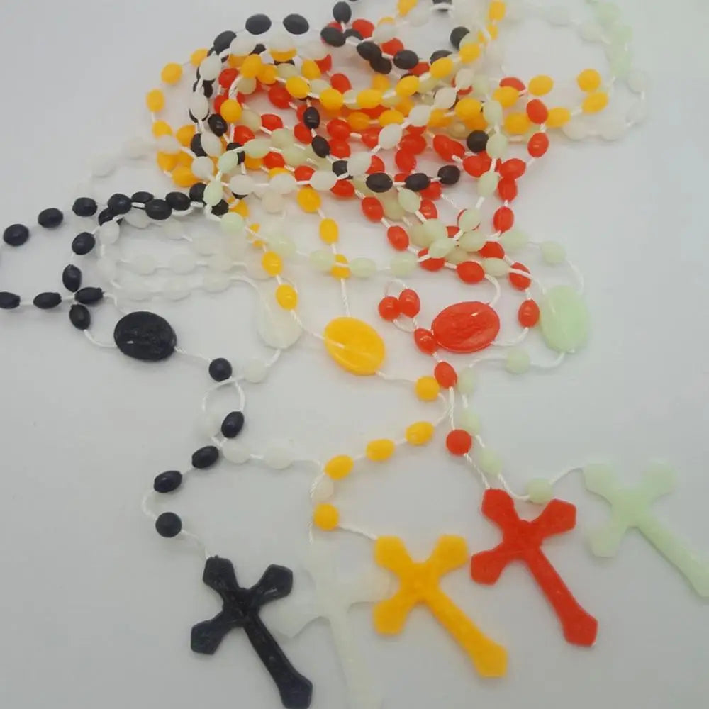 Luminous Glowing Rosary Necklace Plastic Catholic Cross Necklace Religious