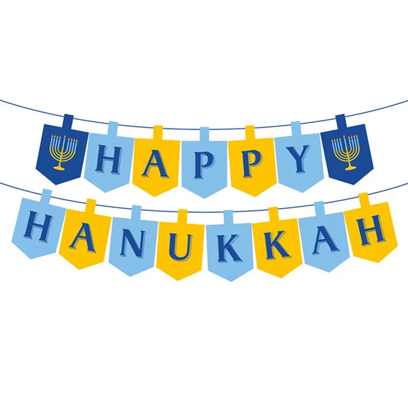 Jewish Hanukkah Birthday Party Decoration Cake Topper Balloon Candle Chanukah Party Supplies Tableware Banner Backdrop