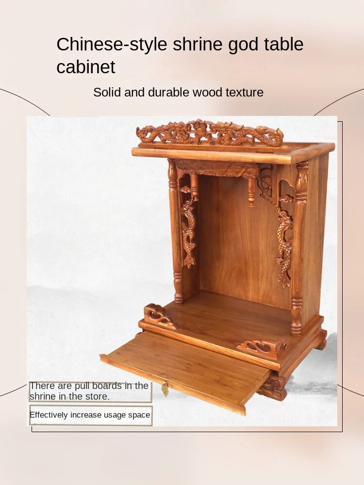 Standing Cabinet with Buddhist Nativity, Solid Wood, God of Wealth