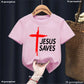 Hot Sale Jesus Saves Graphic Print T Shirt For Girls/Boys Funny Kids Clothes Black/Pink/Red/Blue/Gray/White T-Shirt Summer Tee