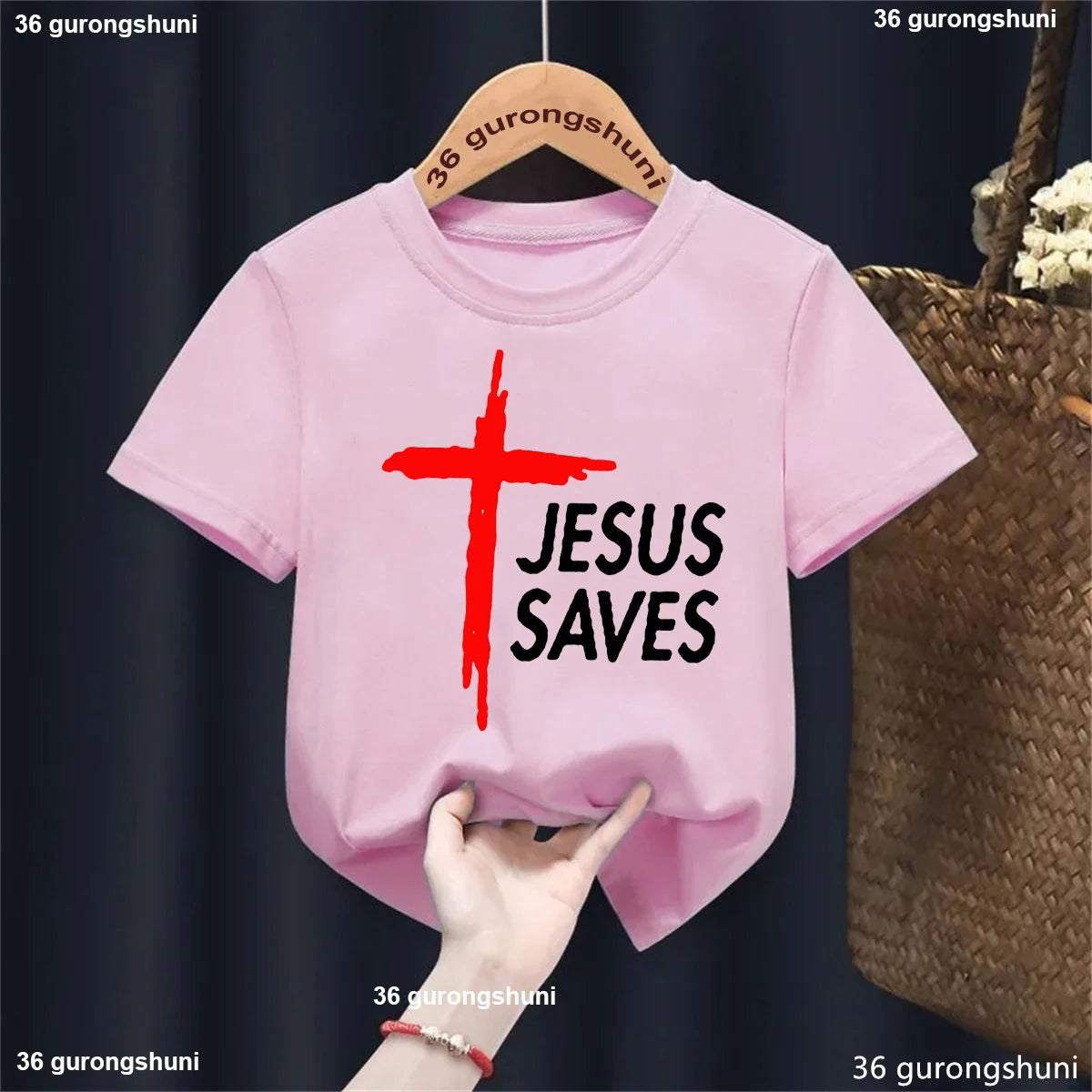 Hot Sale Jesus Saves Graphic Print T Shirt For Girls/Boys Funny Kids Clothes Black/Pink/Red/Blue/Gray/White T-Shirt Summer Tee