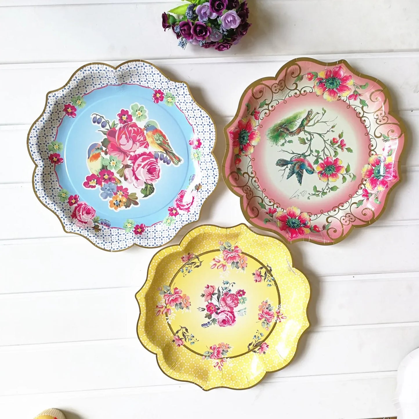 8pcs Chinese Blue White Porcelain Plate Party Decoration Plate Retro Wave Edge Plate Holiday Cake Plate Disposable Paper Plate