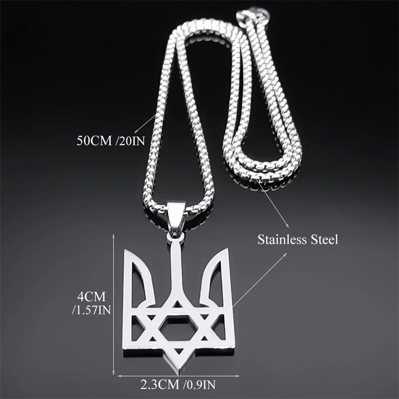 Ukraine National Emblem Pendant Necklace for Women Men Stainless Steel Jewish Star of David Hexagram Ukrainian Jewlery 3211NS02