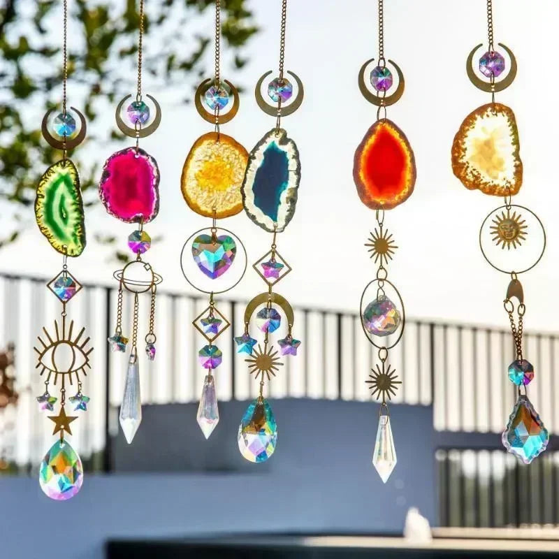Hanging Crystals for Windows, Agate Pendant Suncatcher Crystal Prism Balls, Rainbow Maker