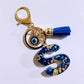 Blue Resin Initial Keychain - Evil Eye Letter Charm with Rhinestones & Tassel, Stylish Gift for Women, Lobster Clasp Accessory