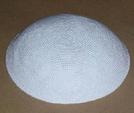 HIGH QUALITY HANDMADE KNITTED YARMULKE KIPPAH WHITE TOP PRICE PER PIECE