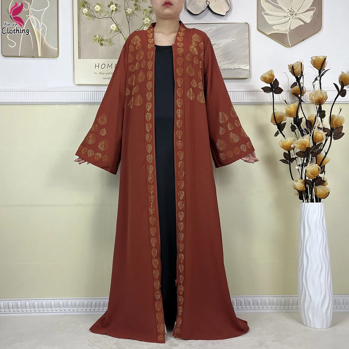 New Style Women Muslim Dress Chiffon Open Abaya 2024 Dubai Women Elegant Dress Islamic Clothing Zipper Cardigan Abaya With Scarf
