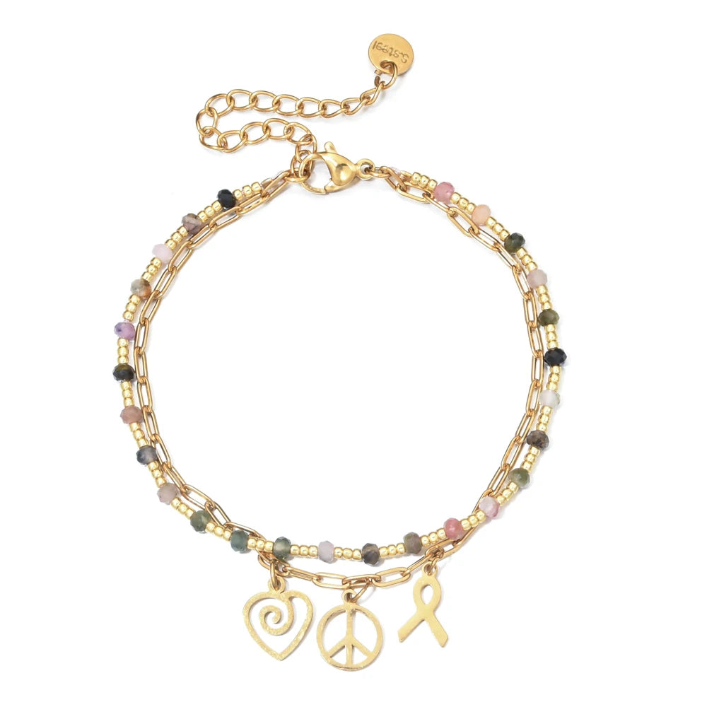 New Boho Handmade Color Evil Eye Hamsa Hand Charms Stainless Steel Bracelet Luxury Natural stone jewelry Accessories