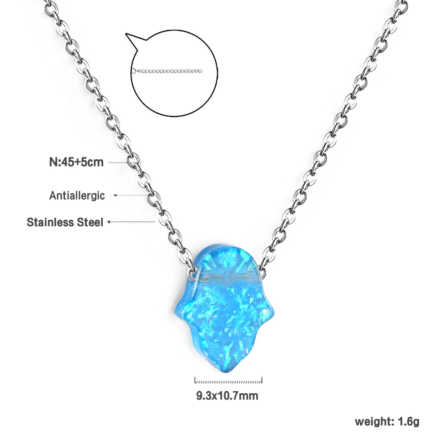 ASONSTEEL Opal Hamsa Hand Pendant Necklace Jewish Jewelry for Women Gold Color Stainless Steel Choker Pendant Jewelry Wholesale