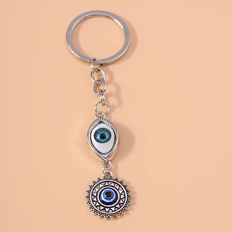 Retro Alloy Turkish Lucky  Evil Eyes Keychain Hamsa Hand Key Ring Pendant for Women Girls Handbag Decor DIY Jewelry Gifts