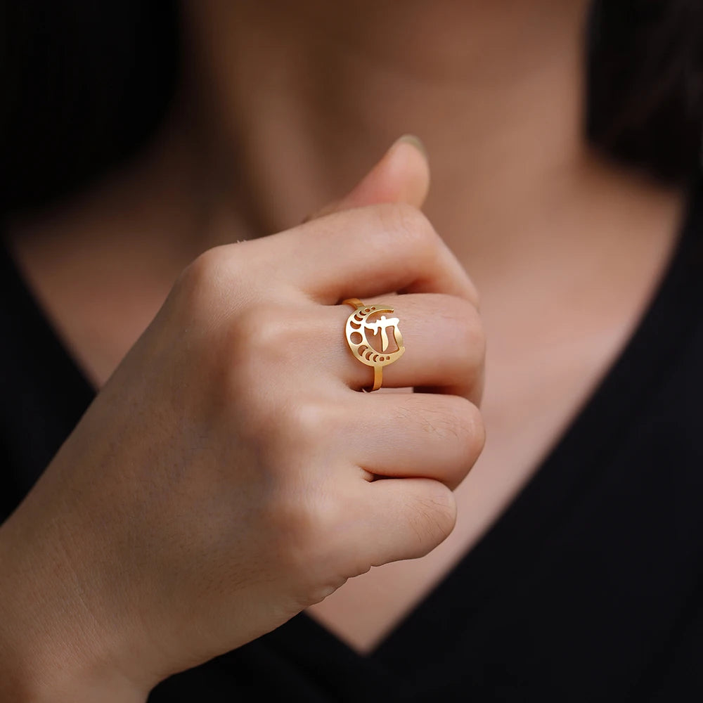 Dawapara Classic Map Women Ring Jewish Chai Hebrew Letter Life Symbol Jewish Jewelry Judaic Stainless Steel Wedding Band